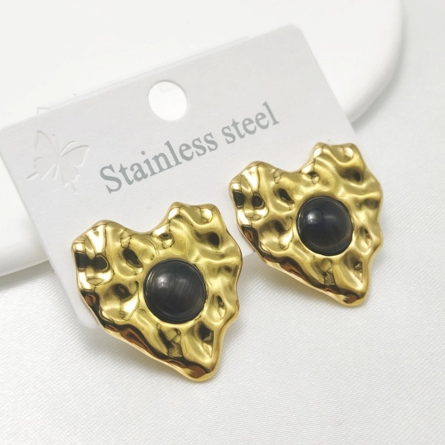 Heart Shape Artificial Gemstones Stud Earrings [304 Stainless Steel]