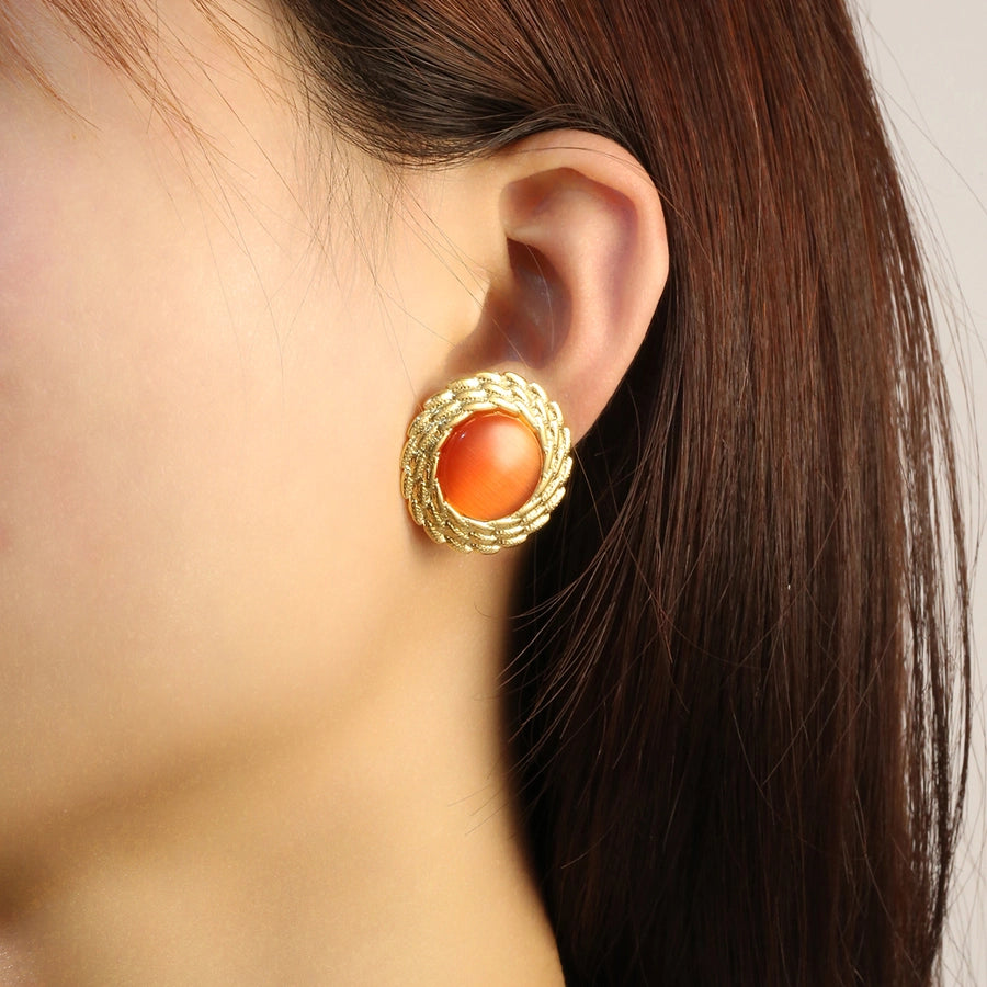 Opal Round Earrings [304 Stainless Steel,18K Gold Plated]