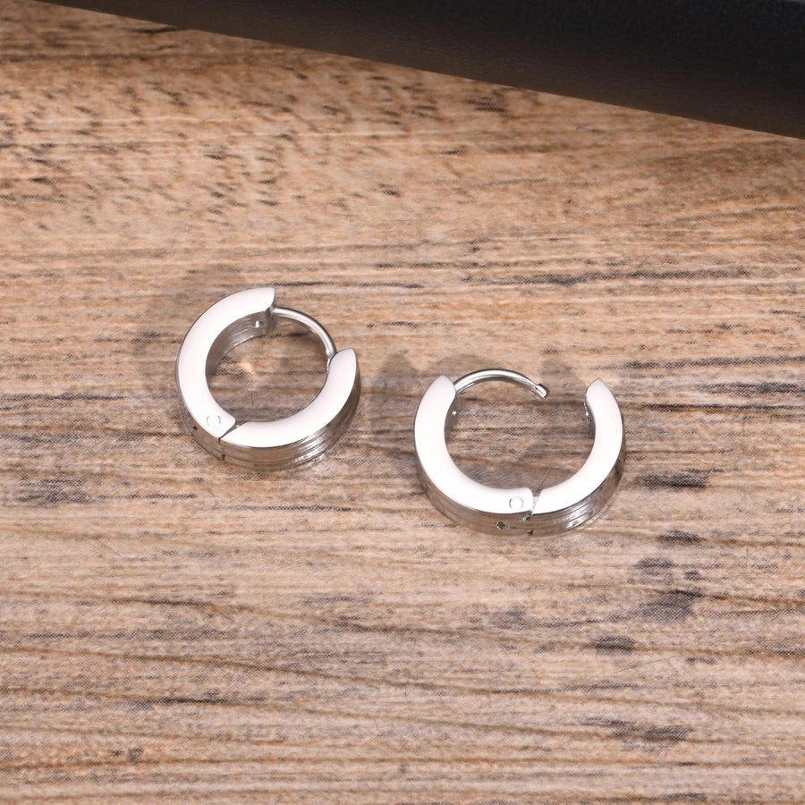 Striped Hoop Earrings [201 Stainless Steel]