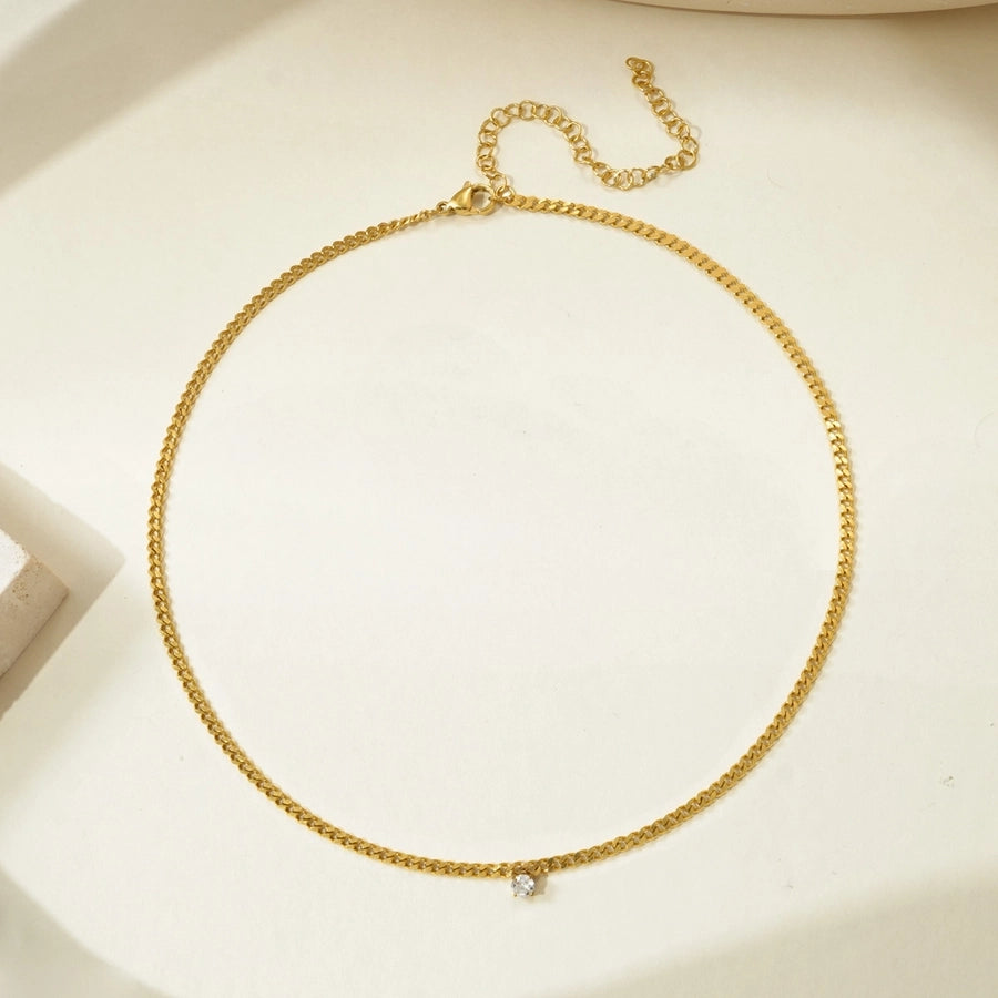 Collar de cadena redonda de diamantes de imitación [304 acero inoxidable, 14k de oro chapado]