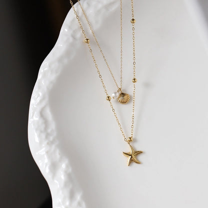 Vacation Geometric Starfish Shell Necklace [304 Stainless Steel,18K Gold Plated]