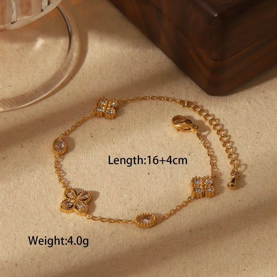 Four Leaf Clover Flower Bracelet/Necklace [304 Stainless Steel,18K Gold Plated]