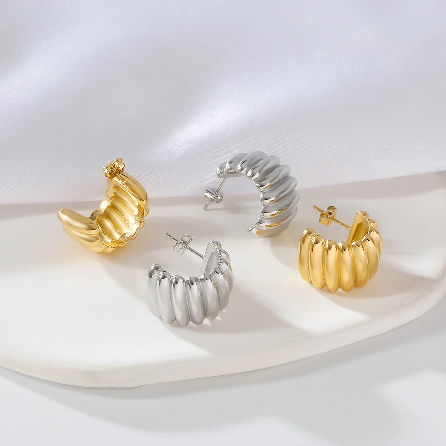 C Shape Stripe Earrings [304 Stainless Steel,18K Gold Plated]