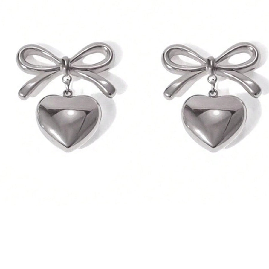 Heart Bow Earrings [304 Stainless Steel,18K Gold Plated]