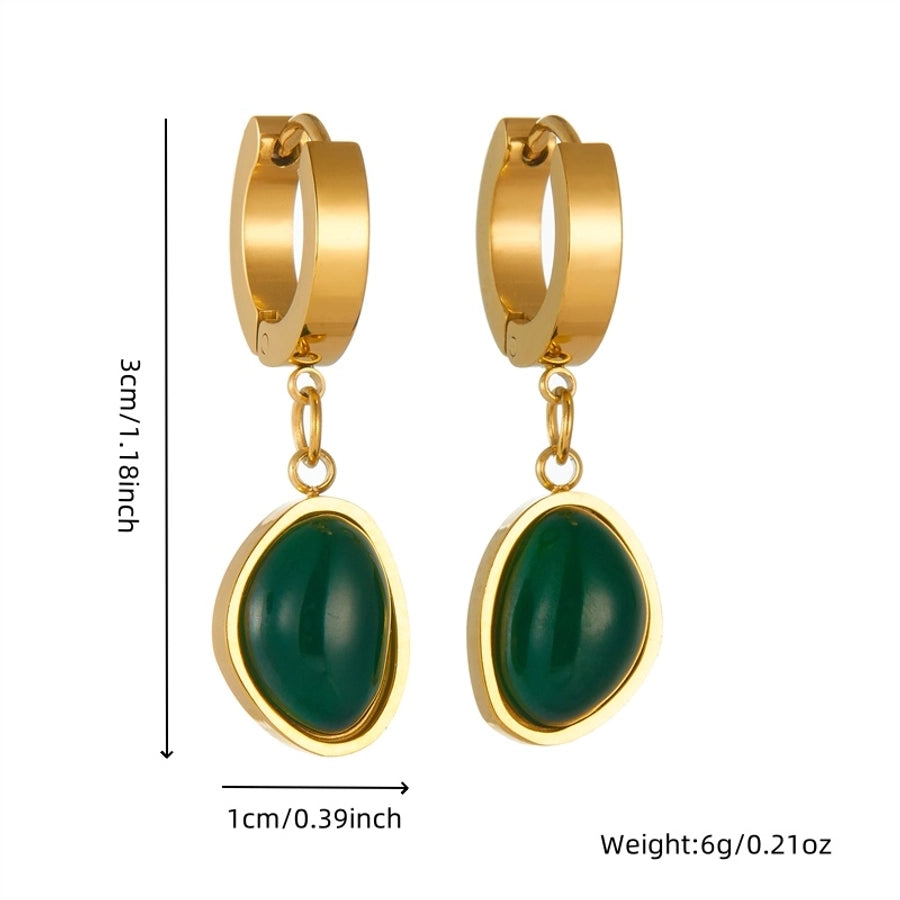 Vintage Style Round Resin Earrings [304 Stainless Steel, 18K Gold Plated]