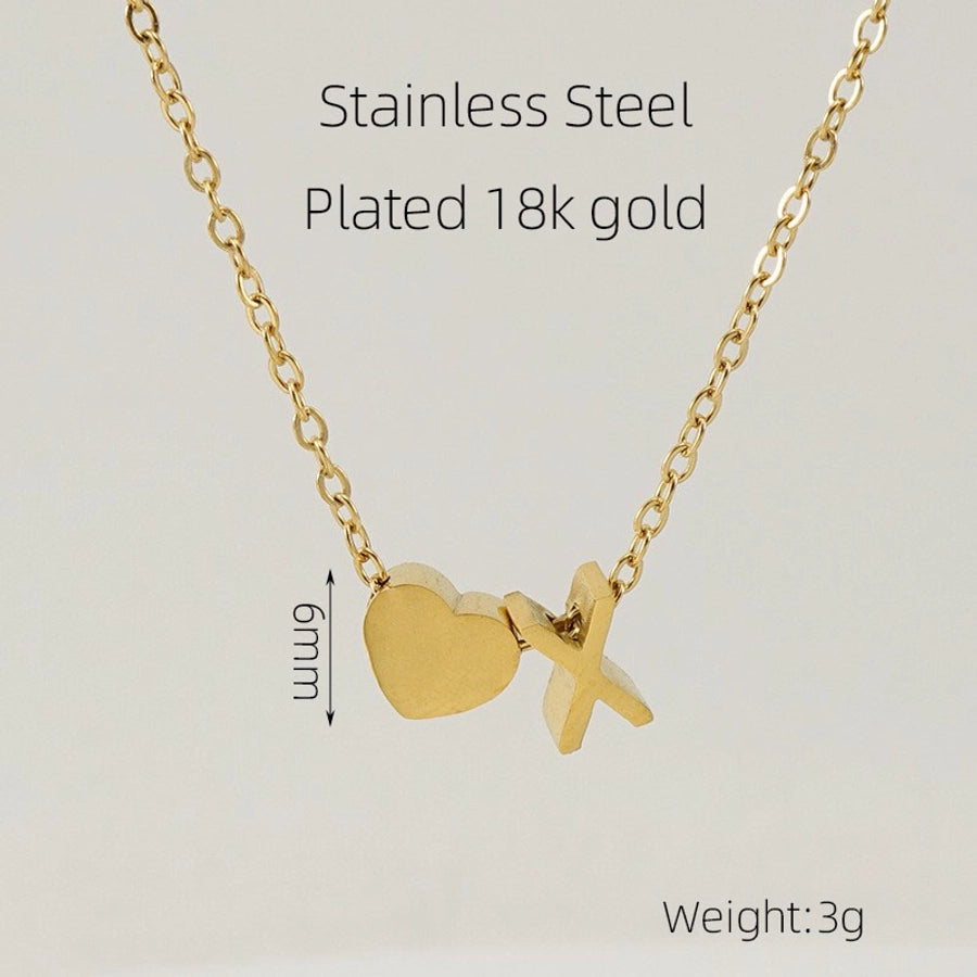 Letter Heart Shape Pendant Necklace [304 Stainless Steel,18K Gold Plated]