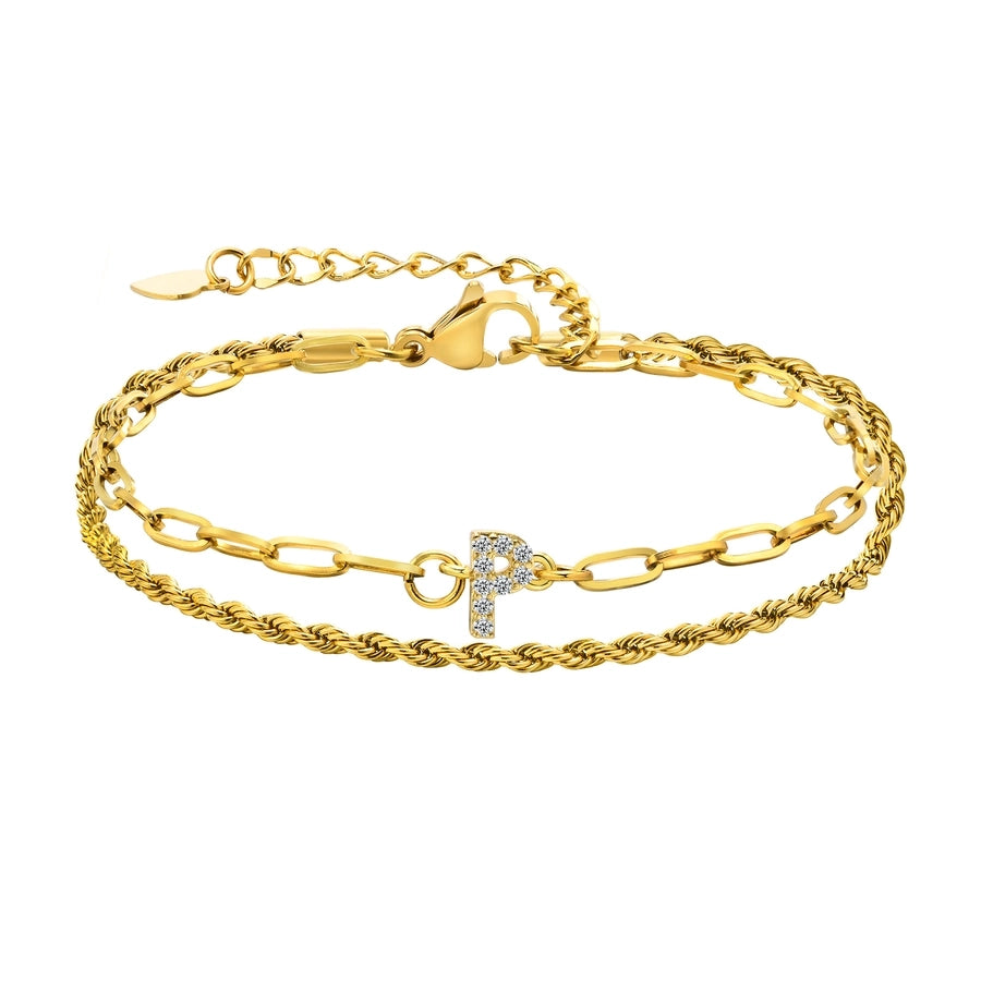 Letter Zircon Bracelets [201 Stainless Steel,Copper,18K Gold Plated]