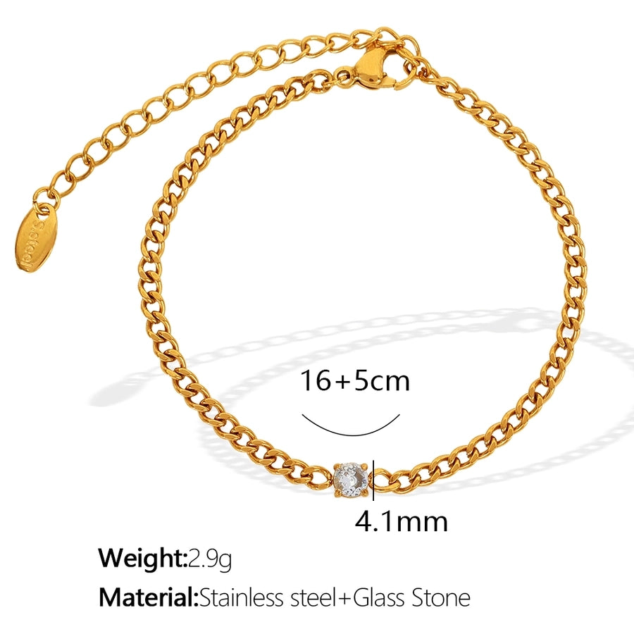 Glass Stone Curb Chain Bracelet [304 Stainless Steel,18K Gold Plated]