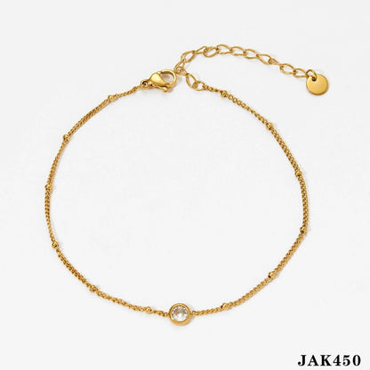 Round Zircon Anklet [304 Stainless Steel, 16K Gold Plated]