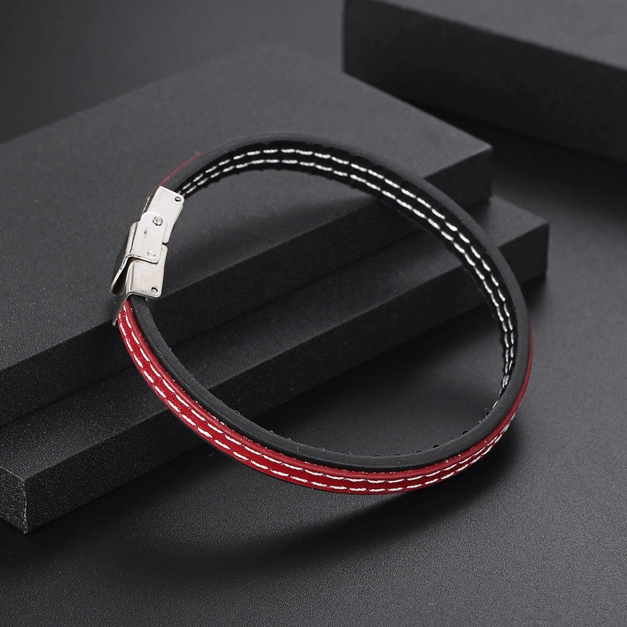 Casual Color Block Red Bracelet [304 Stainless Steel Pu Leather]