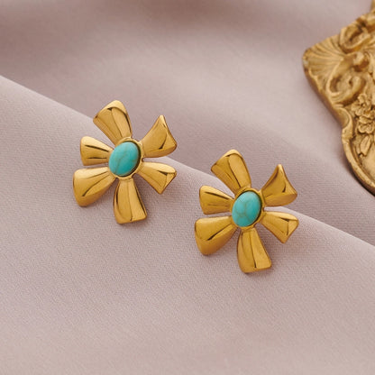 Flower Turquoise Earrings [304 Stainless Steel]