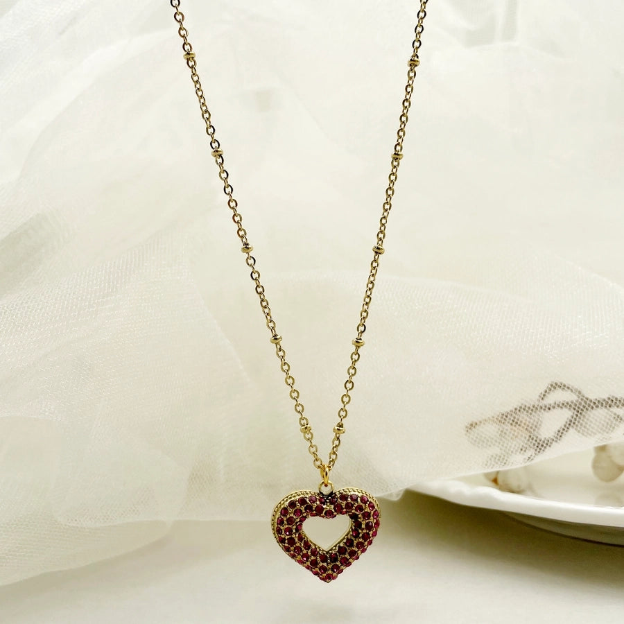 Colored Zircon Heart Necklace [304 Stainless Steel,14K Gold Plated]