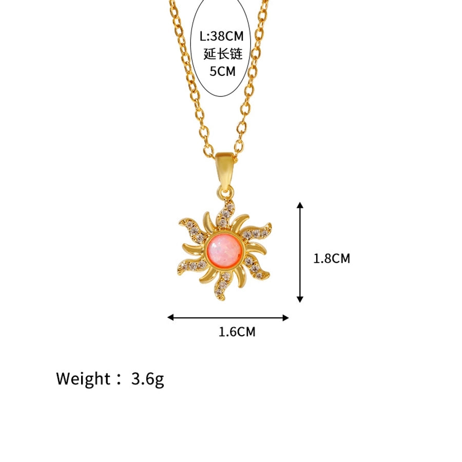 Sun Opal Pendant Necklace  [304 Stainless Steel]