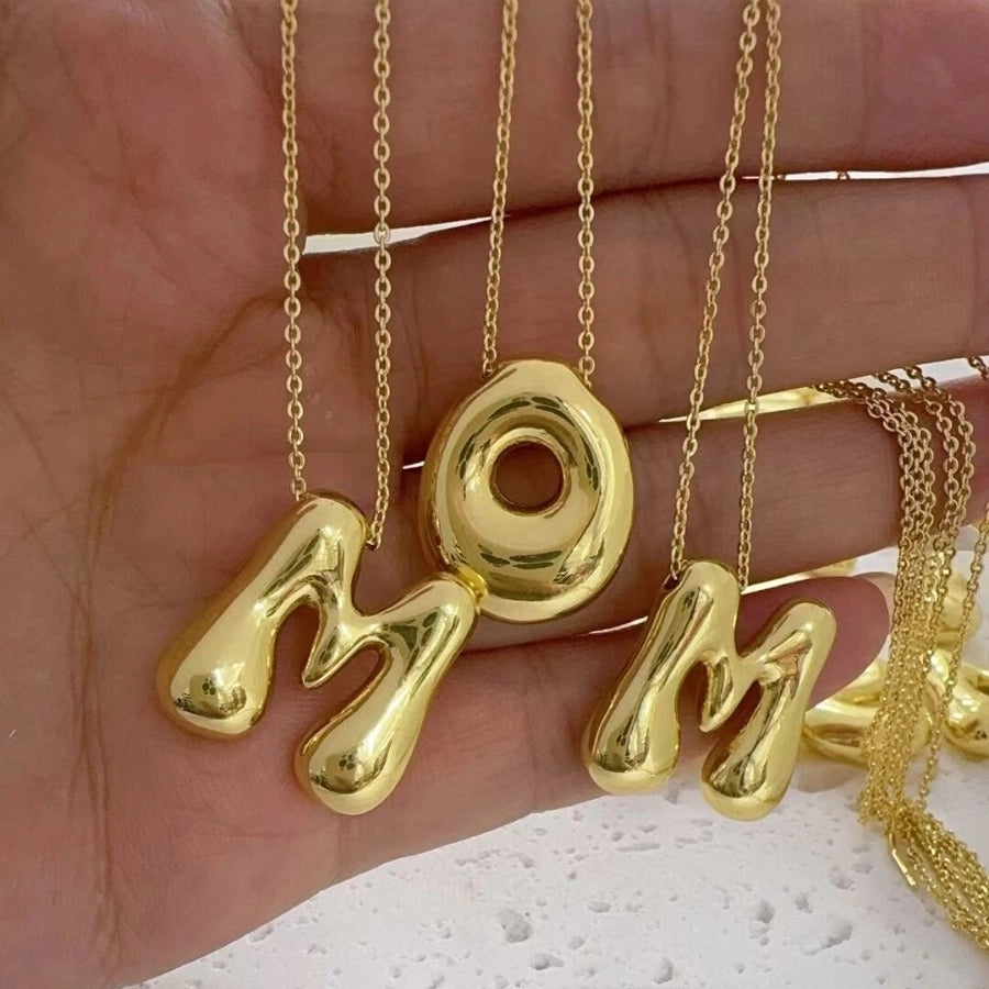 Letter Chain Pendant Necklace [304 Stainless Steel,18K Gold Plated]