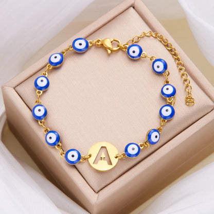 Letter Devil's Eye Resin Bracelet [201 acero inoxidable]