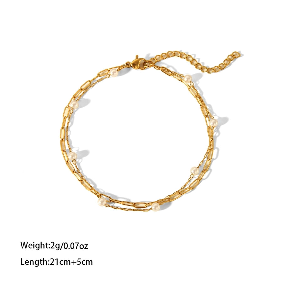 Pearl Layered Chain Anklet [304 Rustfritt stål]