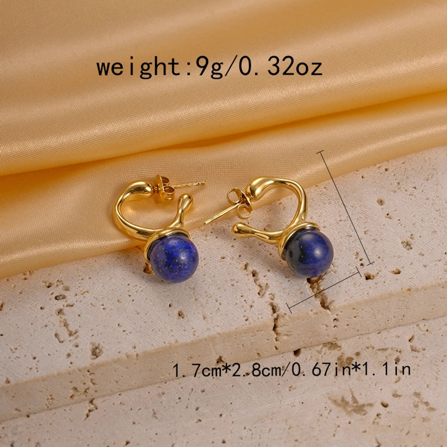 Blue Round Rhombus Epoxy Natural Stone Ohrringe [304 Edelstahl, 14K Gold plattiert]