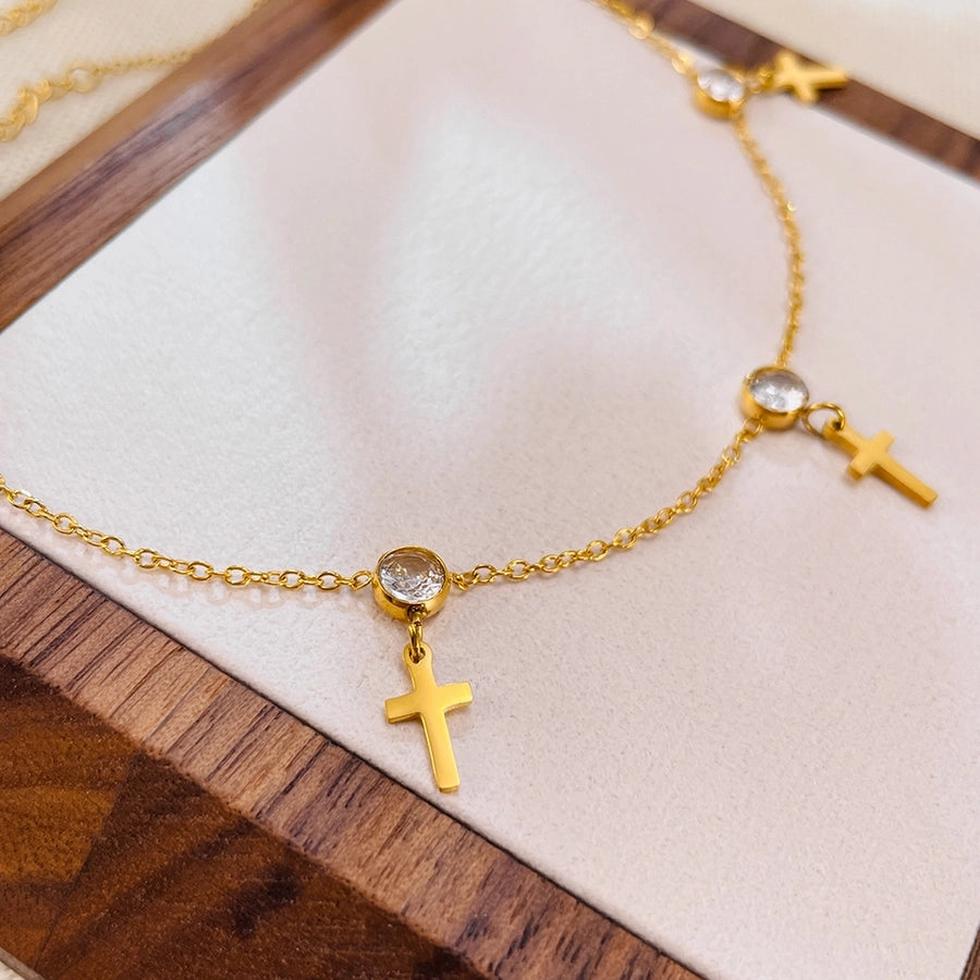 Cross Zircon Anklet [304 Stainless Steel]