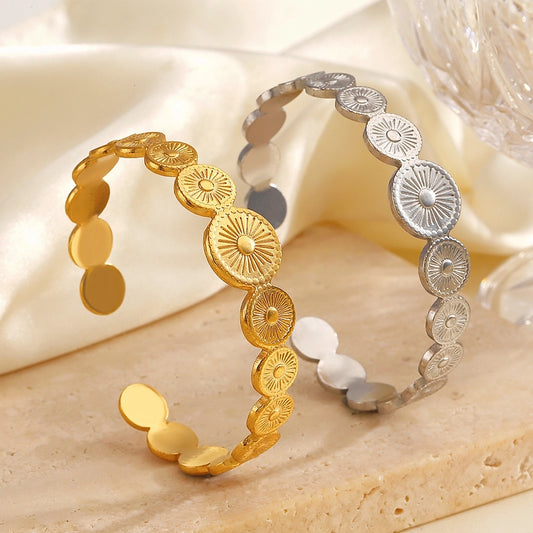 Round Sun Bangle armband [304 roestvrij staal, 18K vergulde goud]