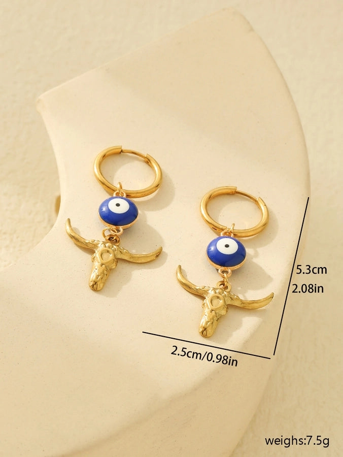 Bull Eye Drop Earrings [304 Stainless Steel,18K Gold Plated]