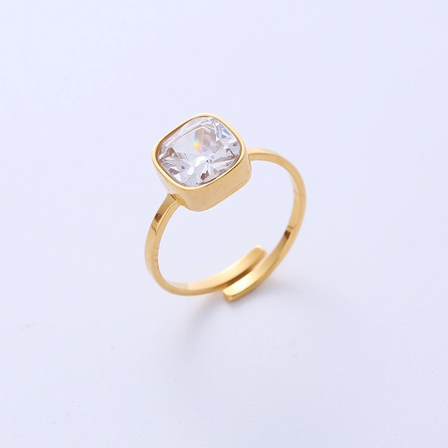 Square Zircon Open Ring [304 Stainless Steel 18K Gold Plated]