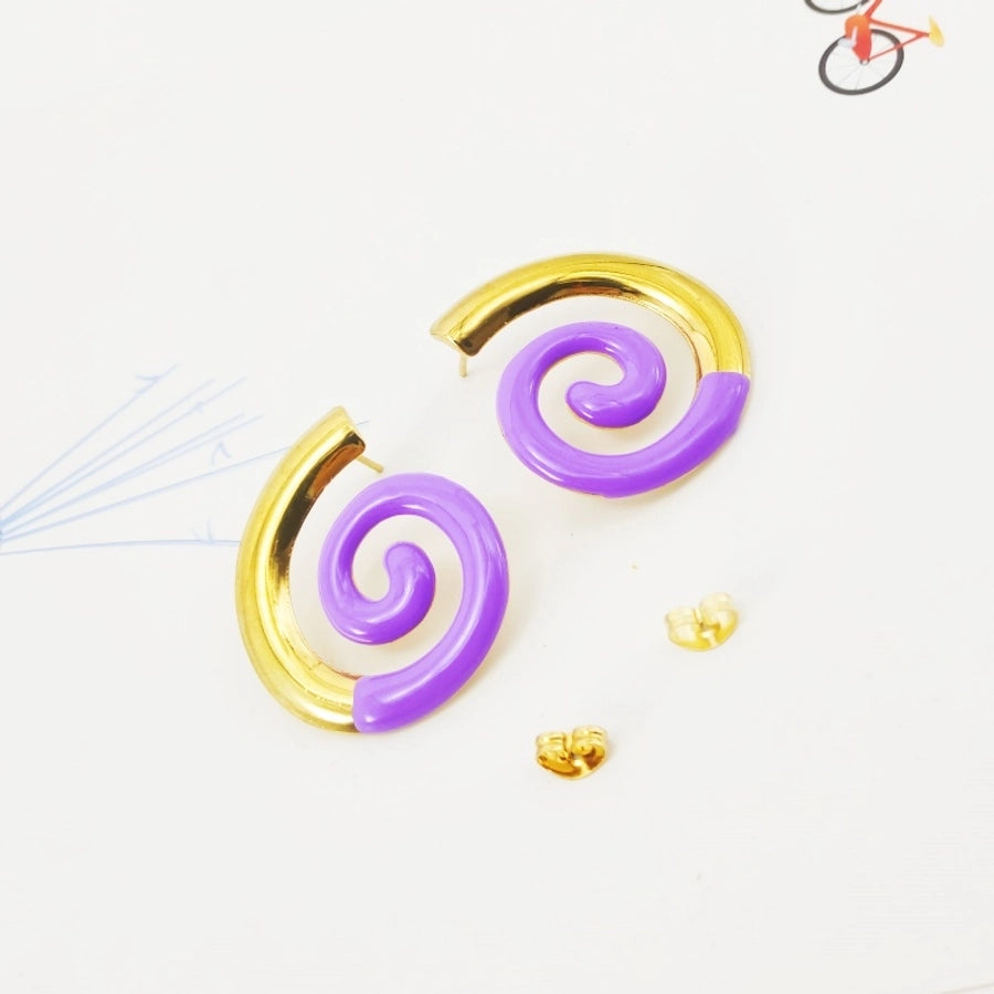 Spiral Stripe Thread Earrings [304 Stainless Steel,18K Gold Plated]