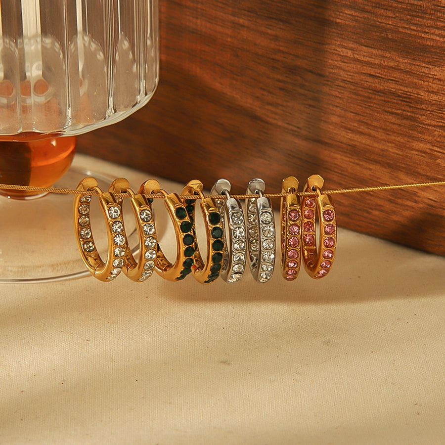 Colored Zircon Hoop Earrings [304 Stainless Steel,18K Gold Plated]