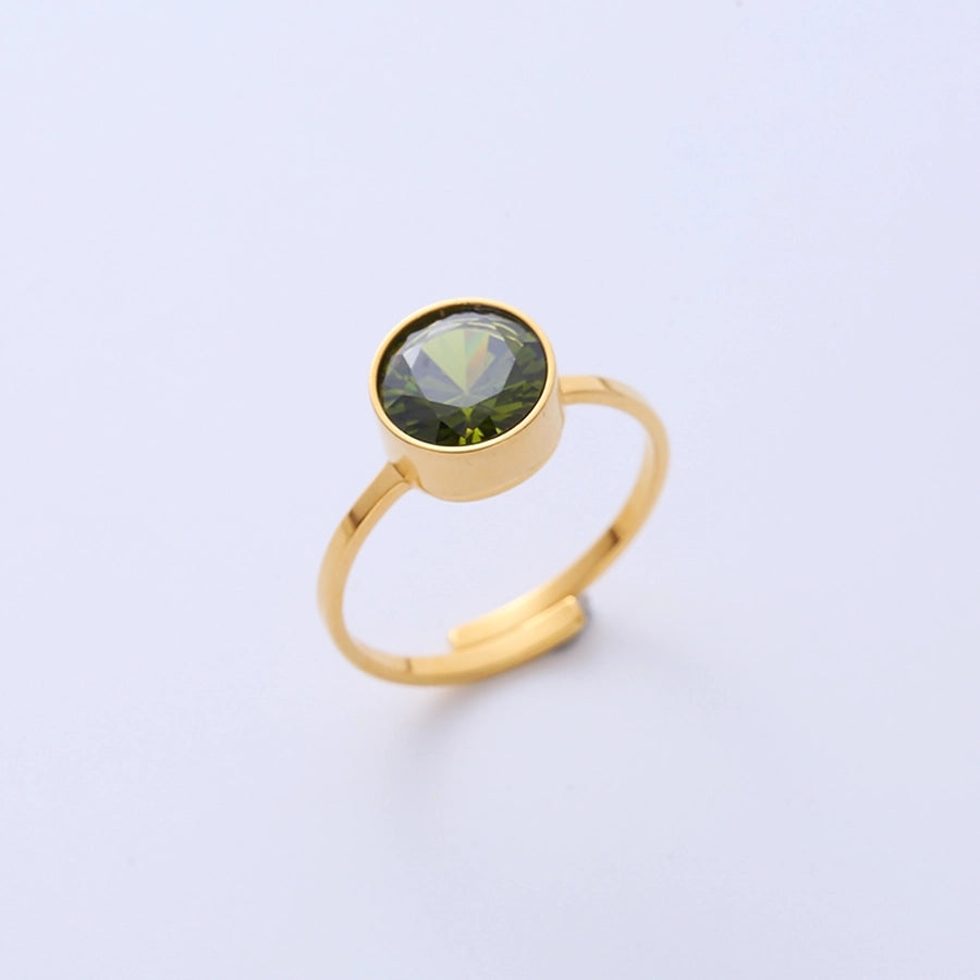 Square Zircon Open Ring [304 Stainless Steel 18K Gold Plated]