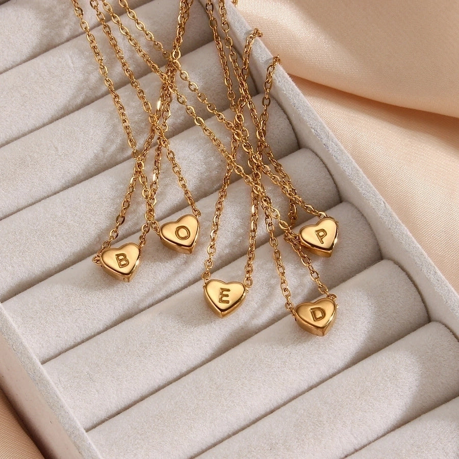 Heart Letter Necklace [304 Stainless Steel,18K Gold Plated]