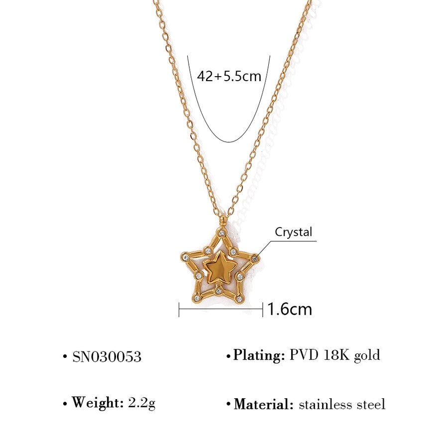 Star Zircon Necklace [304 Stainless Steel,18K Gold Plated]