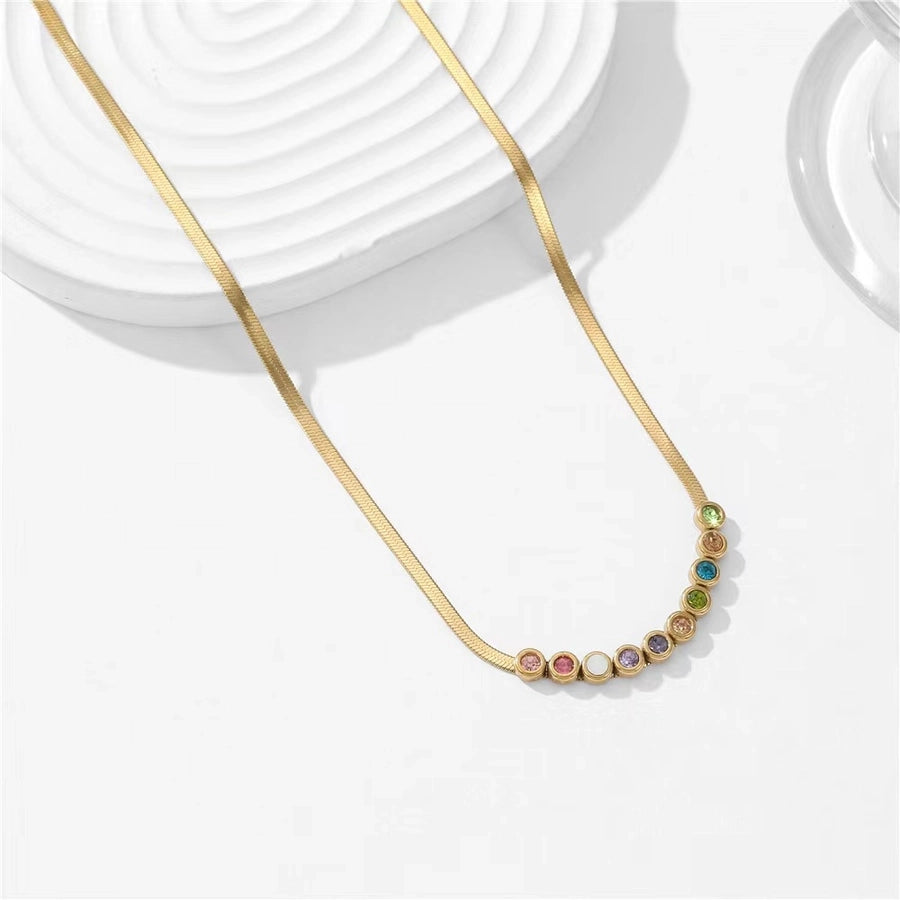 Colourful Zircon Bracelet/Necklace [304 Stainless Steel,18K Gold Plated]