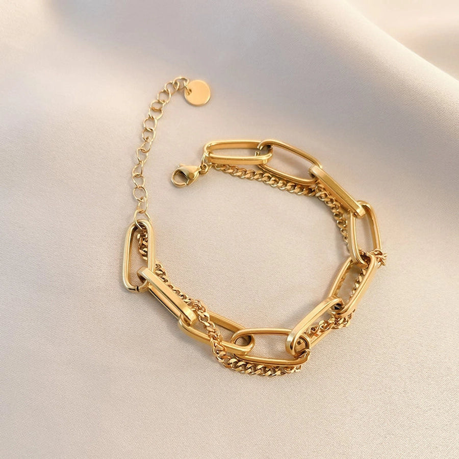 Double Link Chain Bracelet [304 Stainless Steel, 18K Gold Plated]