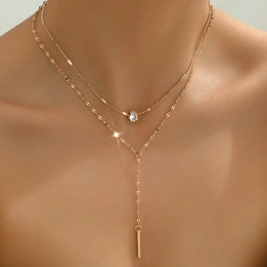 Water Droplets Double Layer Necklace [304 Stainless Steel]