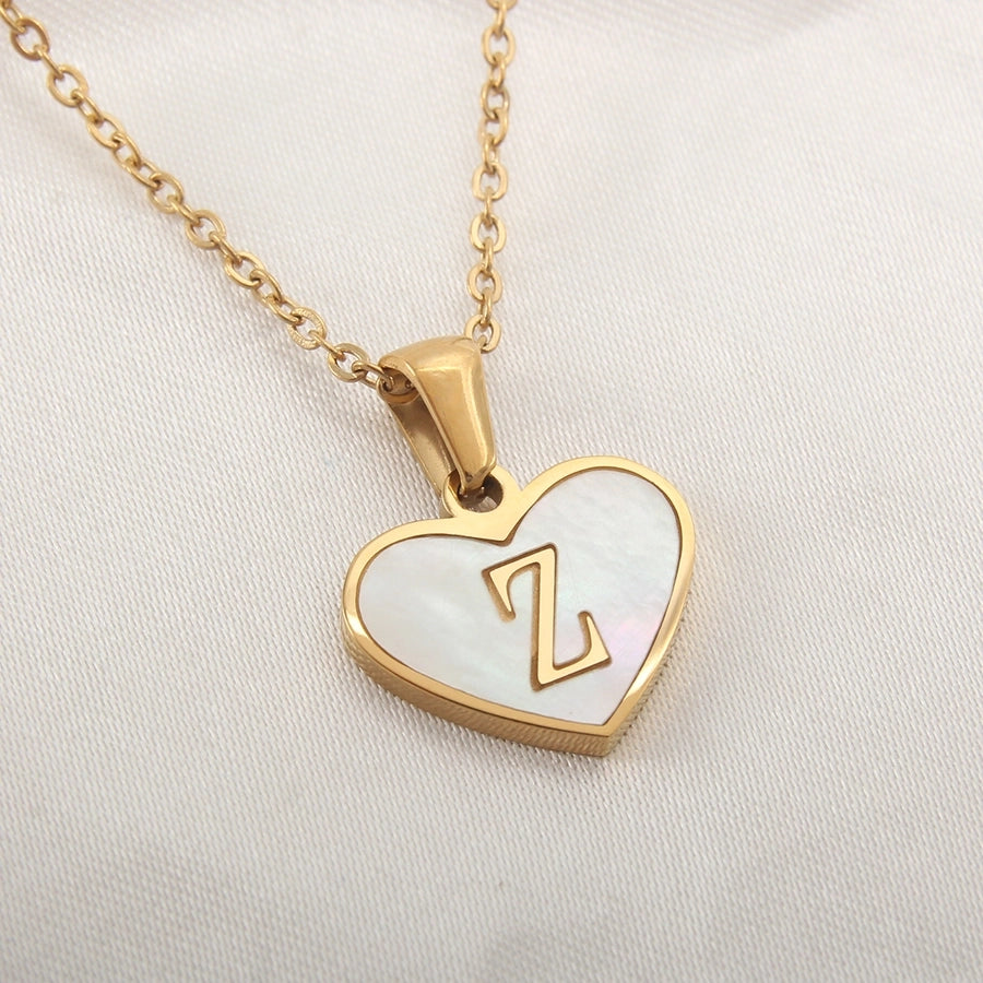 Letter Shell Heart Pendant Necklace [304 Stainless Steel,18K Gold Plated]