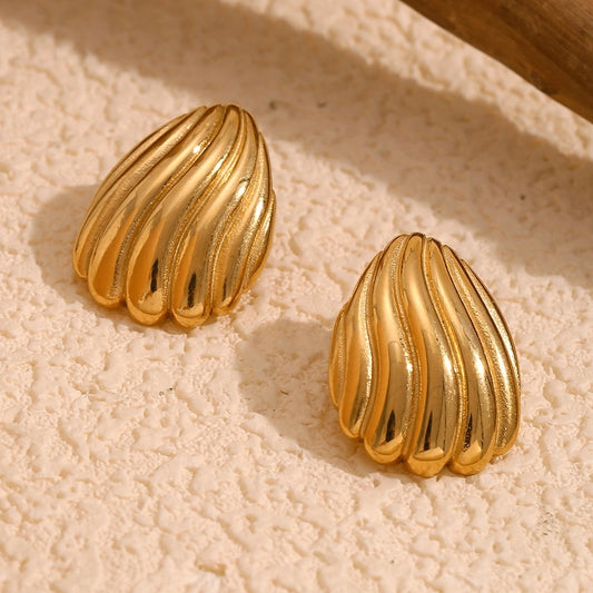 Boucles d'oreilles Stripes ondulées [304 en acier inoxydable, 18 carats plaqués à l'or]