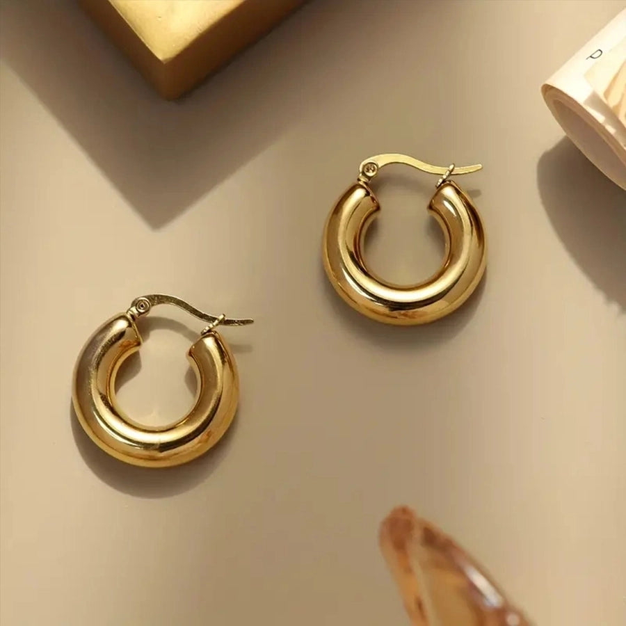 Round Hoop Earrings [304 Stainless Steel,18K Gold Plated]