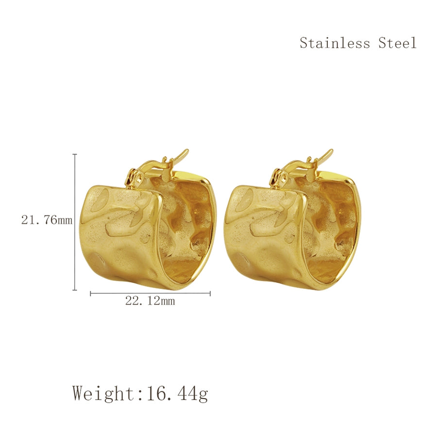 Round Folds Pleated Earrings [304 Stainless Steel, 18K Gold Plated]