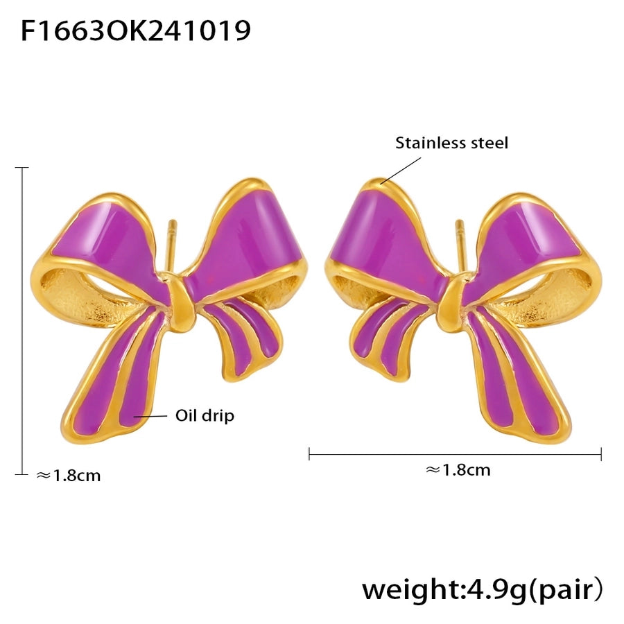Farve preppy stil bue knude emalje øreringe [304 rustfrit stål, 18k guldbelagt]