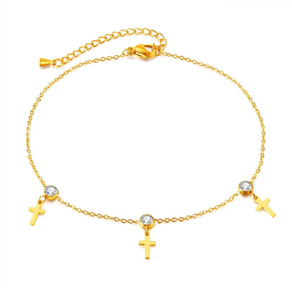 Cross Zircon Anklet [304 Stainless Steel]