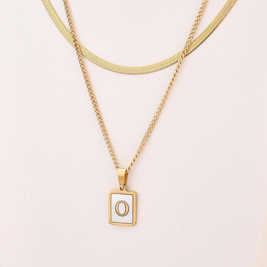 Letter RectanglePendant Necklace[304 Stainless Steel, 18K Gold Plated]