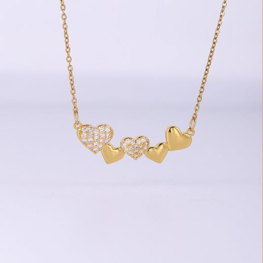 Heart Shape Zircon 1Necklace [304 Stainless Steel,18K Gold Plated]