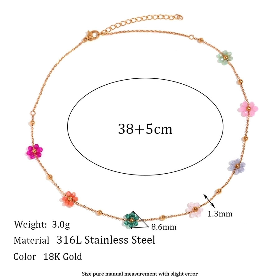 Beaded Flower Bracelet/Necklace [304 Stainless Steel,18K Gold Plated]