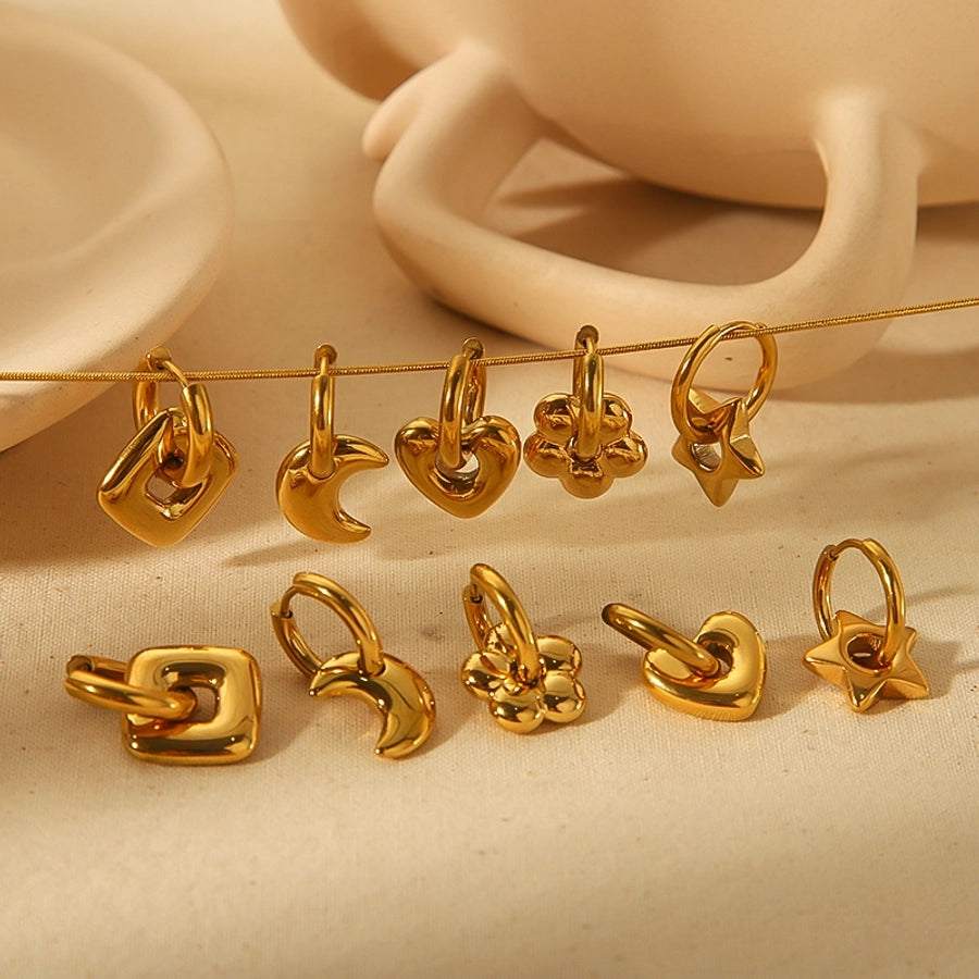 Star Moon Flower Earrings [304 Stainless Steel, 18K Gold Plated]