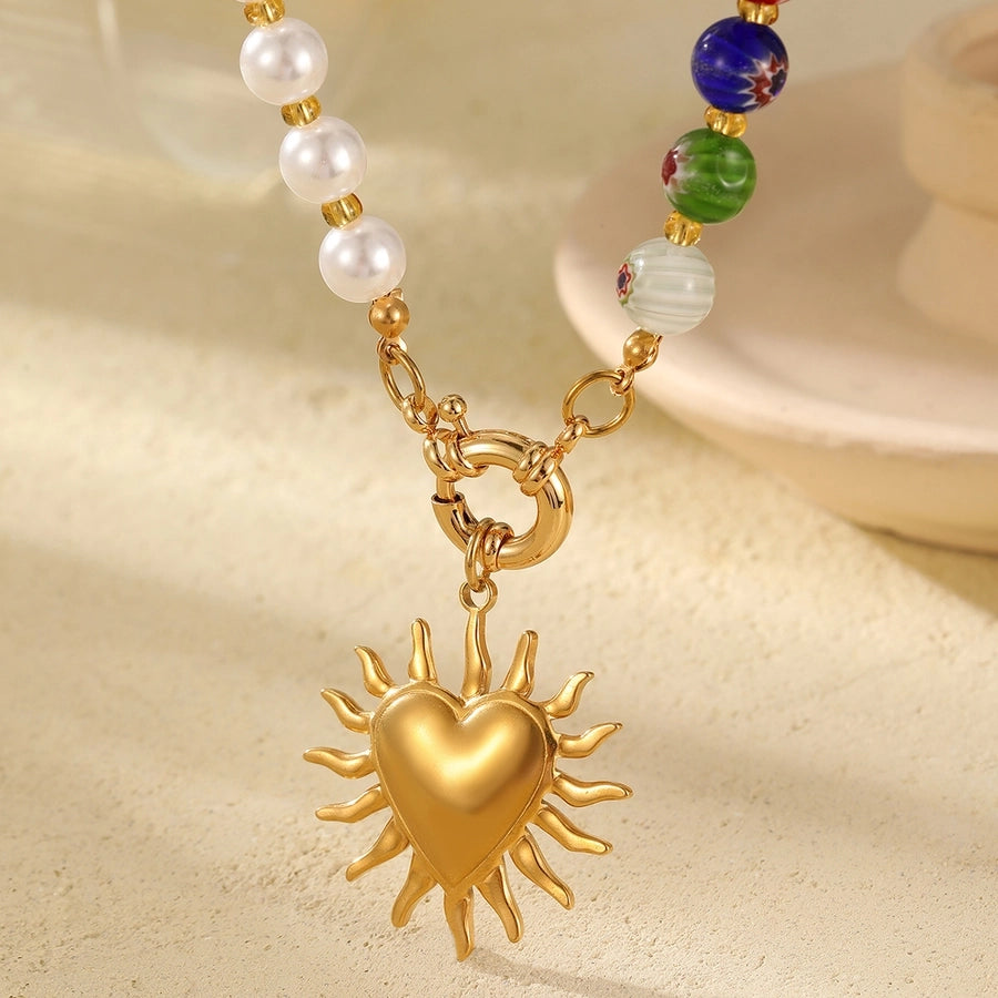 Vacation Heart Shape Synthetic Resin Necklace [304 Stainless Steel,18K Gold Plated]