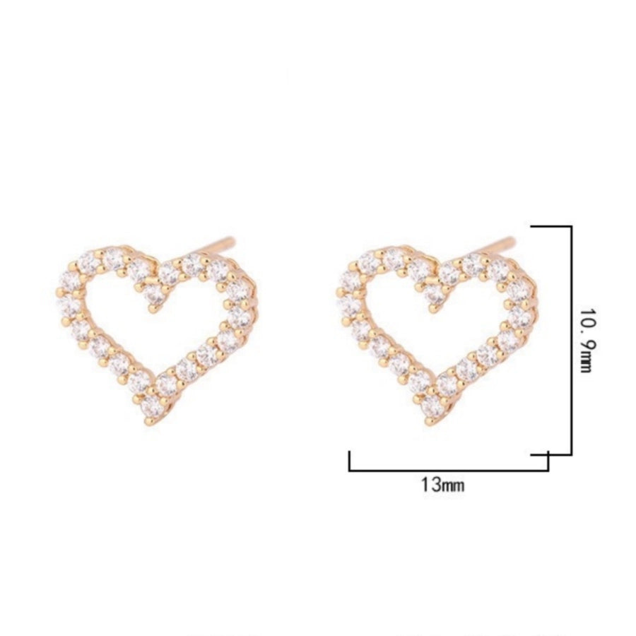 Hartvorm Rhinestone Oor Studs [304 roestvrij staal, 18K GOUD PLATED]