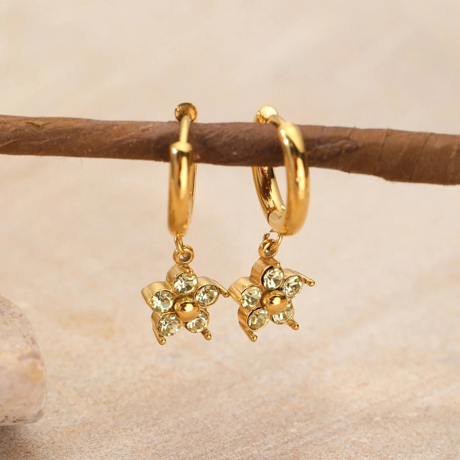 Flower Rhinestones Drop Earrings [304 Stainless Steel,18K Gold Plated]