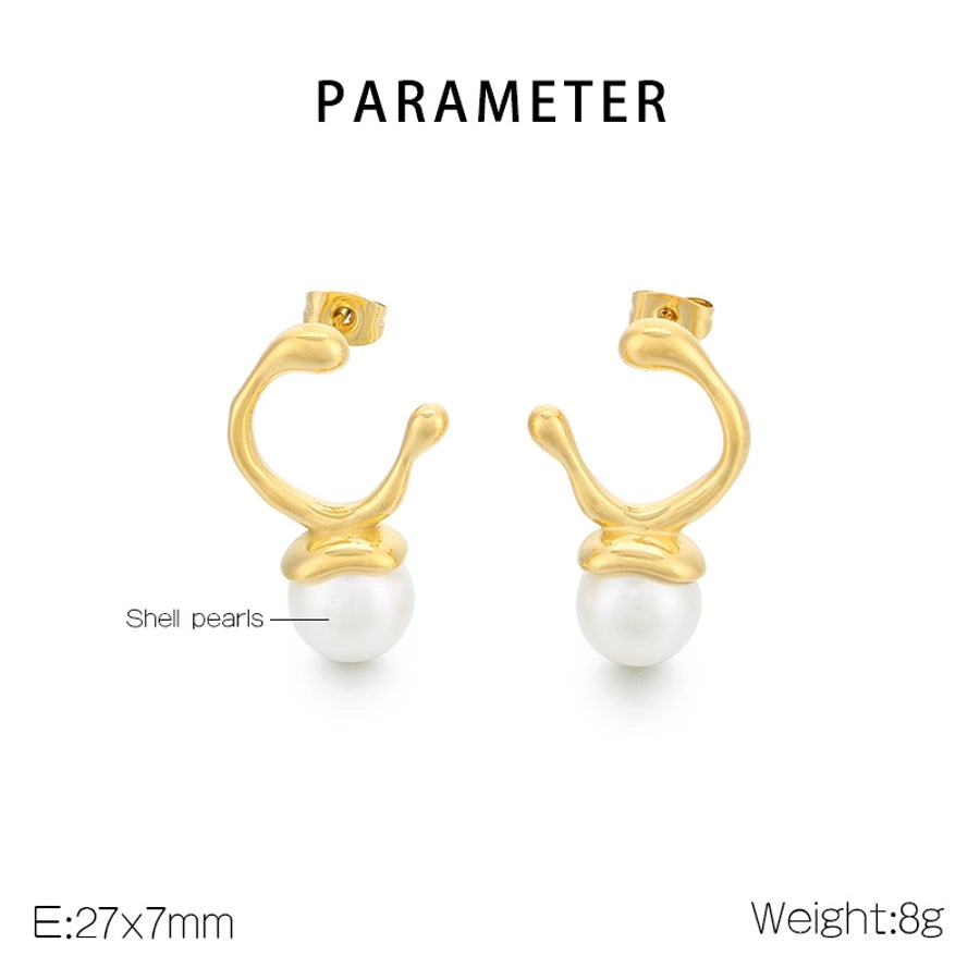 Round Pearl Drop Earrings [304 Stainless Steel,18K Gold Plated]