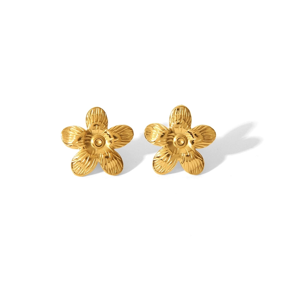 Flower Earrings [304 Stainless Steel,18K Gold Plated]