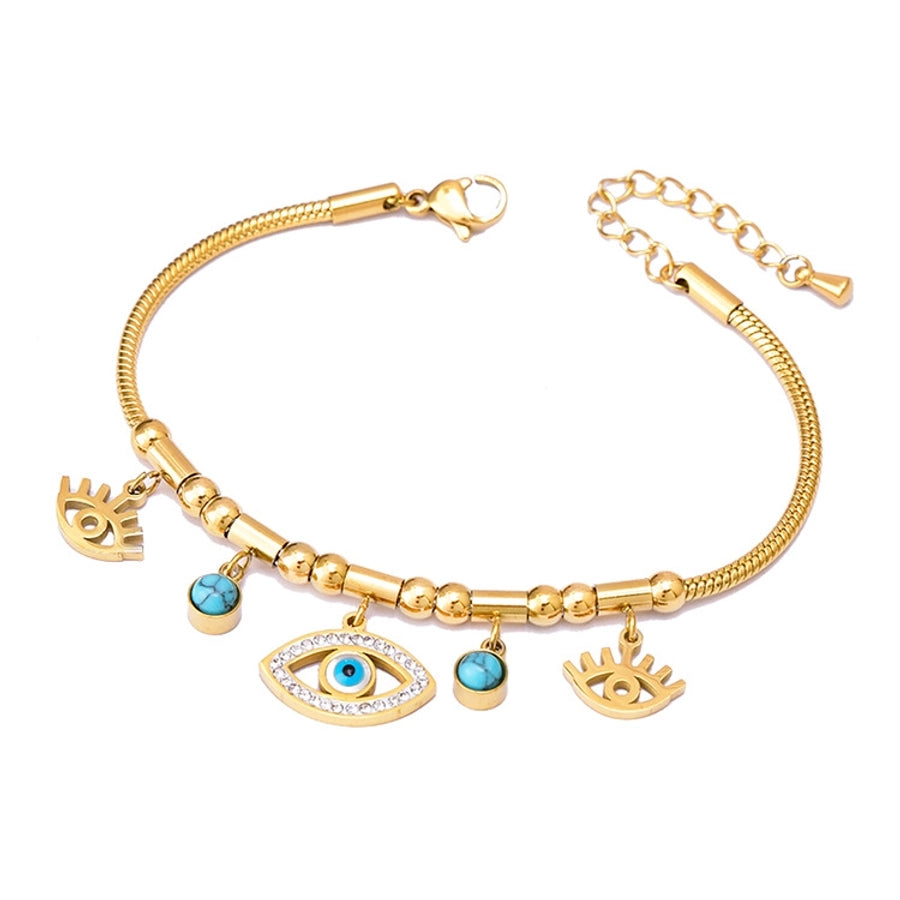 Artificial Rhinestones Turquoise Shell Bracelet [304 Stainless Steel, 18K Gold Plated]