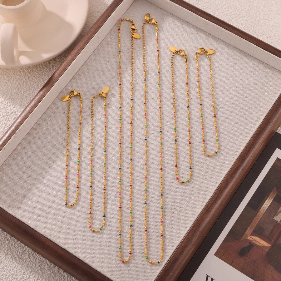 Colorful Seed Bead Bracelet/Anklet/Necklace [304 Stainless Steel,18K Gold Plated]